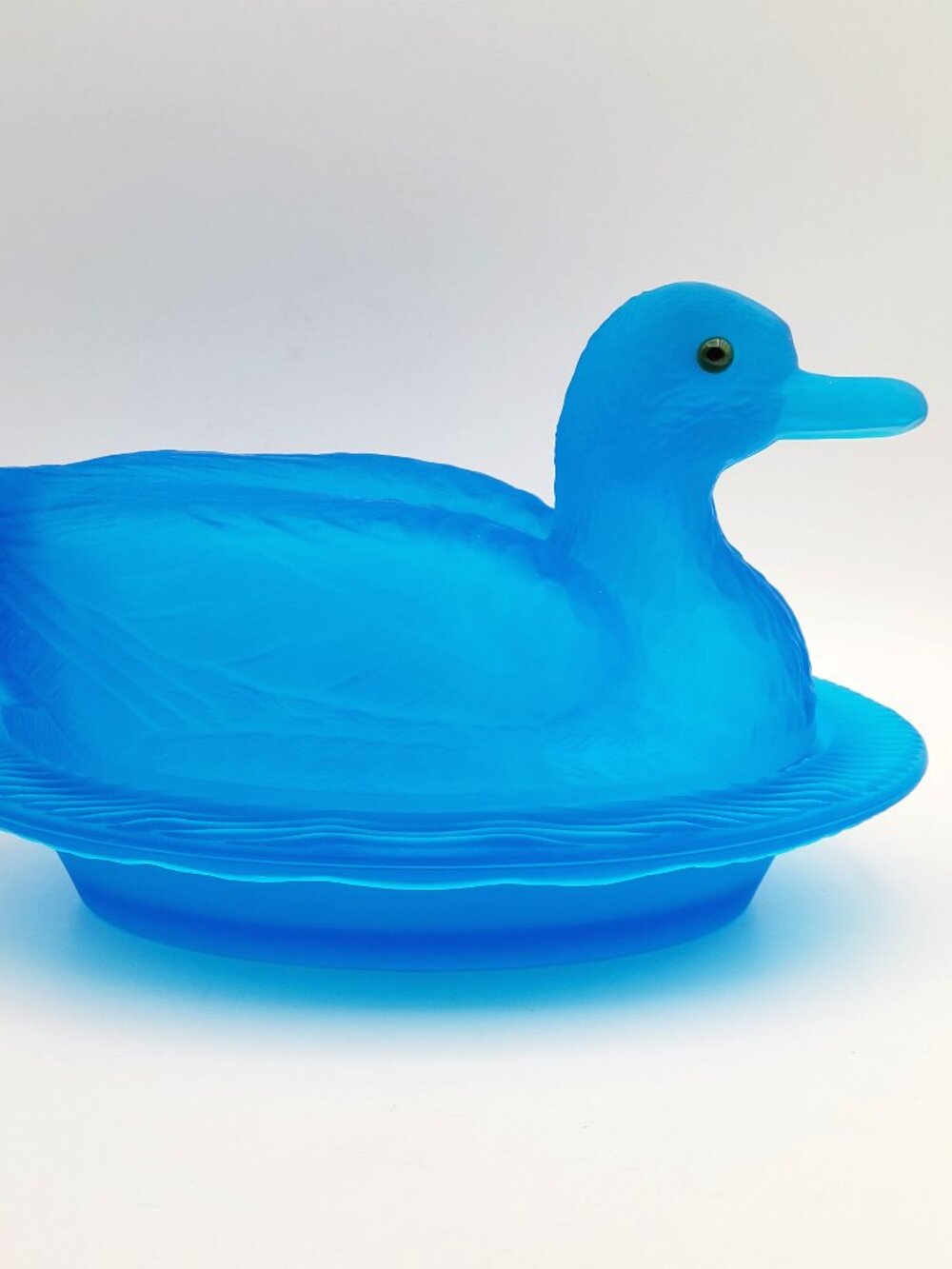Westmoreland Vintage Blue Matte Satin Glass Duck on Nest Covered Dish